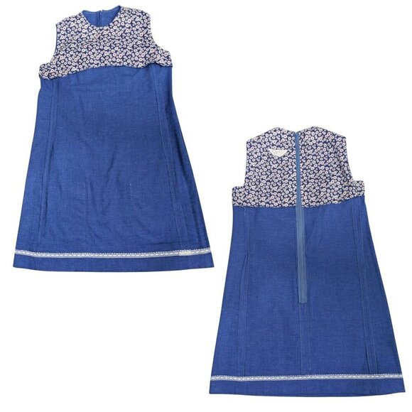 Vintage 60s/70s SEATON HALL Blue Sleeveless Teen Schoolgirl Pinafore Size 7/8 - Picture 5 of 8